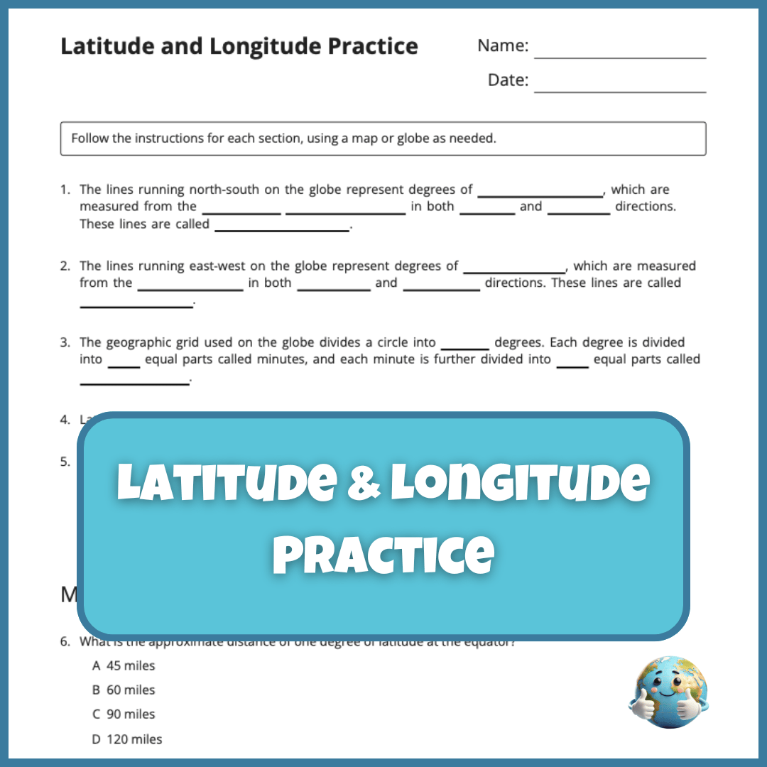 Cover of the Latitude and Longitude Practice activity.